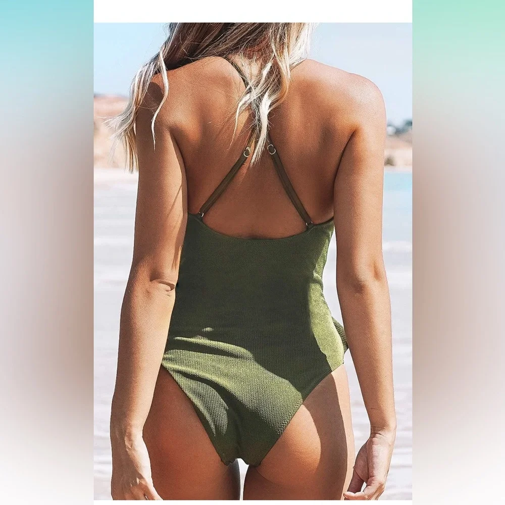 CUPSHE Women's One Piece Ruffle Wrap Textured Beach Swimsuit - Picture 3 of 6